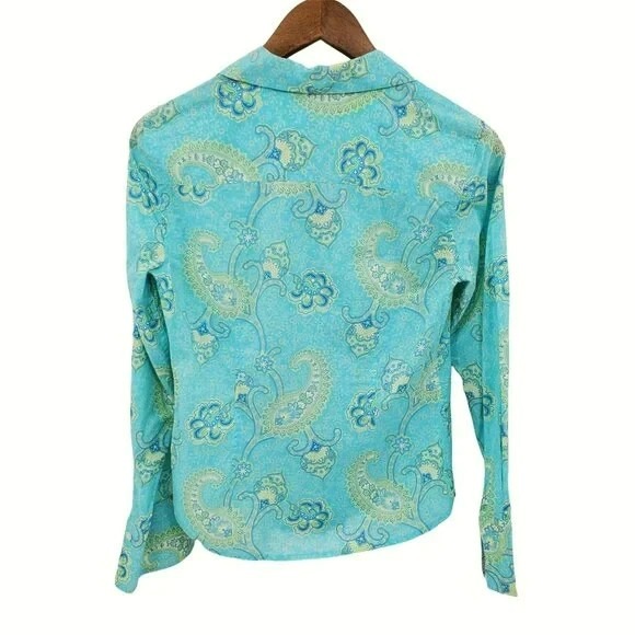 Tommy Hilfiger Womens XS Aqua Paisley Cotton Button Up Shirt Vibrant Casual Top - Picture 3 of 12